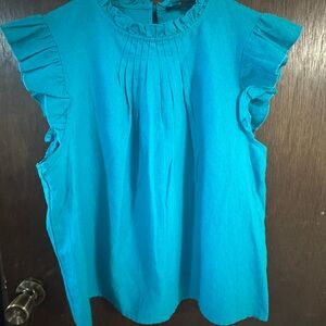 Marc New York Teal Ruffle Sleeve Pintuck Blouse
